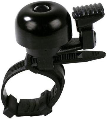Simson fietsbel mini 32mm, flex-band bevestiging zwart Simson fietsbel mini 32mm, flex-band bevestiging zwart