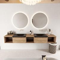 MONDIAZ BUKLA 240cm badmeubel met open module 40 L+M+R kleur Washed Oak met 2 lades. Wastafel CLOUD dubbel 0 kraangaten kleur Urban. - thumbnail