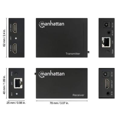 Manhattan 207461 Extender (verlenging) HDMI, Gigabit-LAN (1 Gbit/s) Via netwerkkabel RJ45 50 m