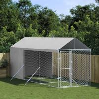 Hondenkennel met dak 2x6x2,5 m gegalvaniseerd staal zilverkleur - thumbnail