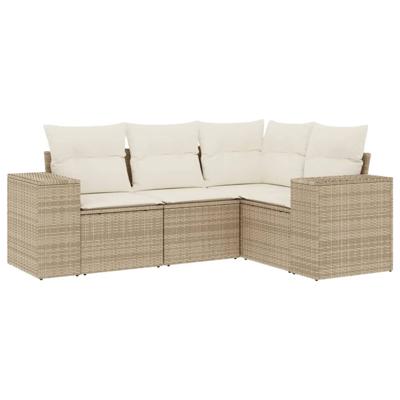 4-delige Loungeset met kussens poly rattan beige