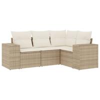 4-delige Loungeset met kussens poly rattan beige - thumbnail