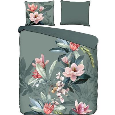 Descanso Dekbedovertrek "bloemen" - Groen - (140x200/220 cm) - Biologisch Katoen satijn