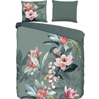 Descanso Dekbedovertrek "bloemen" - Groen - (140x200/220 cm) - Biologisch Katoen satijn - thumbnail