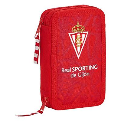 Dubbele etui Real Sporting de Gijón Rood 12.5 x 19.5 x 4 cm (28 Onderdelen)