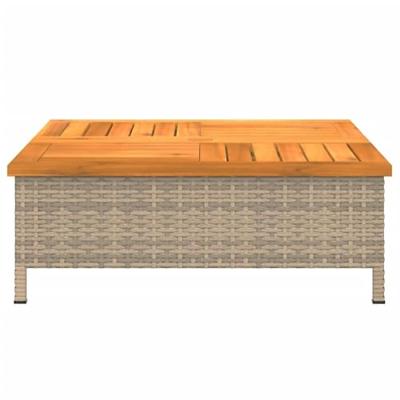 Tuintafel 70x70x25 cm poly rattan en acaciahout beige - thumbnail
