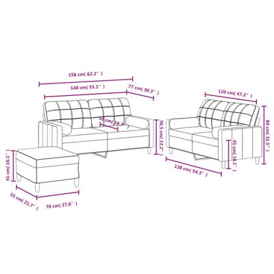 3-delige Loungeset met kussens stof taupe