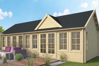 Tuindeco Big Blokhut Lauren 930x400 cm 70 mm vuren blank- Zadeldak- Onbehandeld vurenhout- Tuindeco