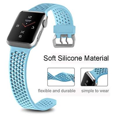 Bandje met gaatjes - Lichtblauw - Geschikt voor Apple Watch 38mm / 40mm / 41mm / 42mm - thumbnail