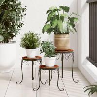 VidaXL Plantenstandaards 3 st keramiek terracottakleurig en wit - thumbnail
