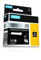 Dymo RHINO permanente polyester tape 6 mm, zwart op metaal - thumbnail