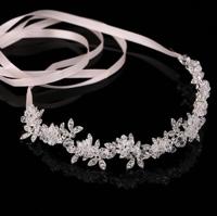 Edele Crystal Strass bruids Headpieces satijn lint bruiloft haaraccessoires voor bruiden Tiaras kronen hoofdbanden stijl 1 - thumbnail