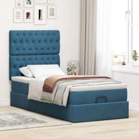 Ottoman bed met matrassen en LED's 90x200cm fluweel donkerblauw - thumbnail