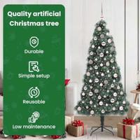 VidaXL Kunstkerstboom met verlichting en ballenset groen 180 cm pet - thumbnail
