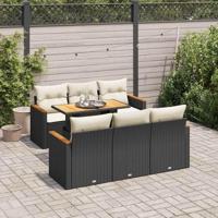7-delige Loungeset met kussens poly rattan acacia zwart - thumbnail