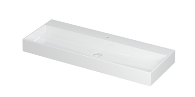 INK United Wastafel Porselein met 1 Kraangat incl. Porseleinen Click Plug en Verborgen Overloop Systeem - 1200x450x110 mm - Glans Wit