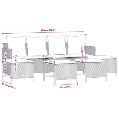 5-delige Loungeset met kussens poly rattan beige