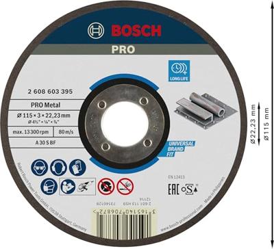 Bosch Accessories 2608603395 2608603395 Doorslijpschijf recht 115 mm 1 stuk(s) Staal