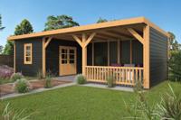 Tuindeco Nijverdal buitenverblijf 900x410 cm Lariks/Douglas met zwarte wanden - Bouwpakket- Plat dak- Onbehandeld lariks Douglas hout- Tuindeco - thumbnail