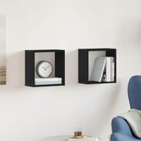 Wandschappen kubus 2 st 30x15x30 cm bewerkt hout zwart eiken - thumbnail