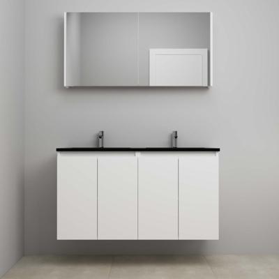 On-Line Badkamermeubelset - 120 cm - Bouwpakket - Greeploze Ladestructuur - Acryl Wastafel - 2 Kraangaten - Spiegelkast - Mat Wit - V01