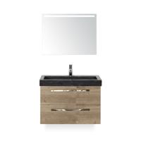 Seville Badmeubelset 80 cm - Natuur Eiken - Wastafel Hardsteen Wit Lucca - met Sence Spiegel - thumbnail