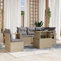 6-delige Loungeset met kussens poly rattan beige - thumbnail