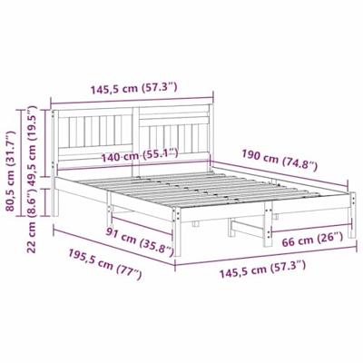 Bedframe met hoofdeinde Wit 140 x 190 cm Massief grenenhout