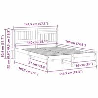 Bedframe met hoofdeinde Wit 140 x 190 cm Massief grenenhout - thumbnail