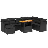 9-delige Loungeset met kussens poly rattan zwart - thumbnail