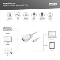 Digitus AK-340305-020-W DisplayPort-kabel Mini-displayport / DVI Adapterkabel Mini DisplayPort-stekker, DVI-D 24+1-polige stekker 2.00 m Wit Schroefbaar - thumbnail