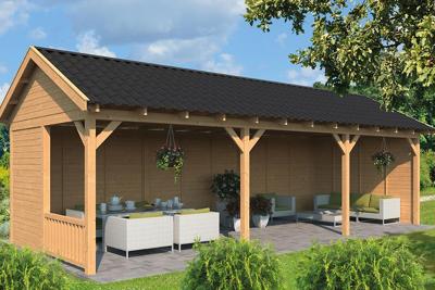 Tuindeco Hamar L Overkapping type 6 690x395 cm Lariks/Douglashout blank- Zadeldak- Onbehandeld lariks Douglas hout- Tuindeco