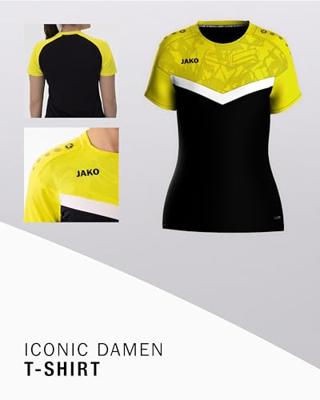 JAKO 6124D T-Shirt Iconic Dames - Zwart/Zachtgeel - 44