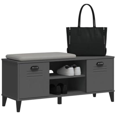 VidaXL Schoenenbank viken 106x35x45 cm bewerkt hout antracietgrijs VidaXL Schoenenbank viken 106x35x45 cm bewerkt hout antracietgrijs