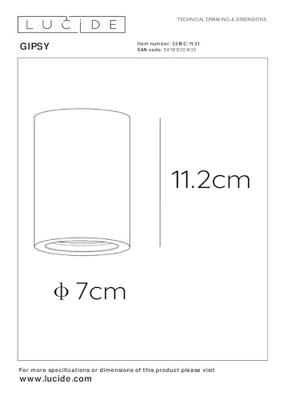 Lucide GIPSY - Plafondspot - Ø 7 cm - 1xGU10 - Wit