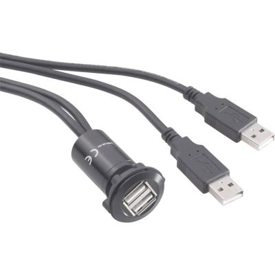 TRU COMPONENTS USB-06-BK Dubbele USB-inbouwbus 2.0 Bus, inbouw, Adapter 2x USB-bus type A naar 2x USB-stekker type A met 60 cm kabel Inhoud: 1 stuk(s)