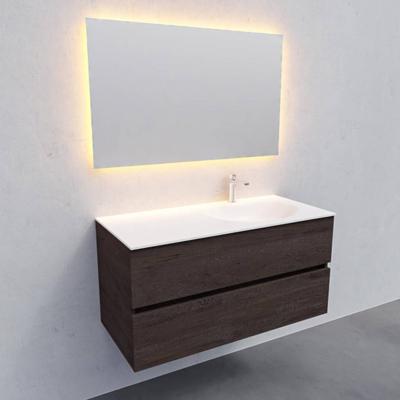 Badkamermeubel Solid Surface BWS Stockholm 100x46 cm Rechts Wood Dark Brown (1 kraangat)