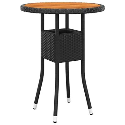3-delige Bistroset poly rattan en massief hout zwart