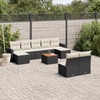 10-delige Loungeset met kussens poly rattan zwart - thumbnail