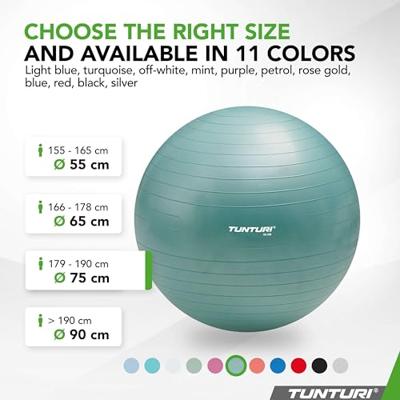 Tunturi Anti Burst Fitness bal met Pomp | Yoga bal 75 cm | 220 kg gebruikersgewicht | Incl Trainingsapp | Petrol - thumbnail