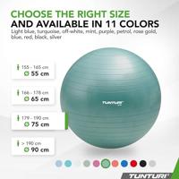 Tunturi Anti Burst Fitness bal met Pomp | Yoga bal 75 cm | 220 kg gebruikersgewicht | Incl Trainingsapp | Petrol - thumbnail