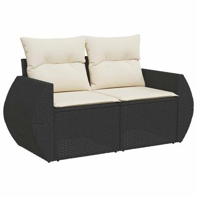4-delige Loungeset met kussens poly rattan zwart - thumbnail
