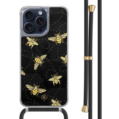 iPhone 15 Pro Max hoesje met zwart koord - Bee happy iPhone 15 Pro Max hoesje met zwart koord - Bee happy