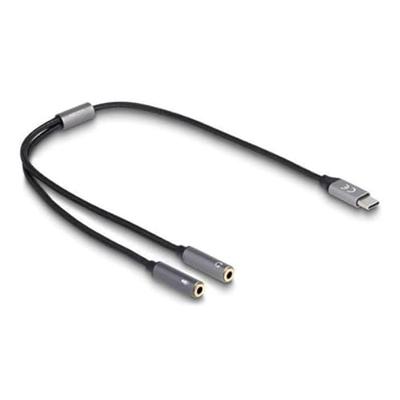 DeLOCK Headset Adapter USB Type-C male DAC 24 Bit / 96 kHz Hi-Res to 2 x 3.5 mm 3 pin Stereo jack female