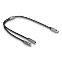 DeLOCK Headset Adapter USB Type-C male DAC 24 Bit / 96 kHz Hi-Res to 2 x 3.5 mm 3 pin Stereo jack female - thumbnail