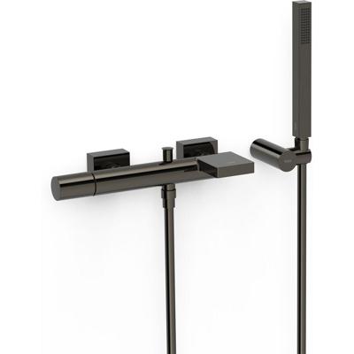 Badkraan Tres Project | Opbouw | Mengkraan | Waterval uitloop | 2-weg | hoh 15 cm | 1-knop | Rond | Zwart metallic