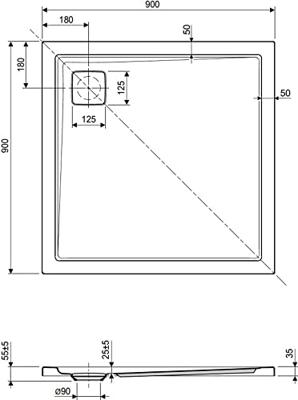 Ben Metric Design Douchebak 90x90x3,5 cm Wit Ben Metric Design Douchebak 90x90x3,5 cm Wit