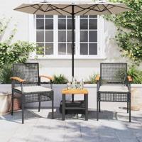 3-delige Bistroset met kussens poly rattan en acaciahout zwart - thumbnail