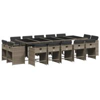15-delige Tuinset met kussens poly rattan grijs - thumbnail