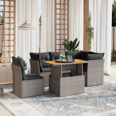 5-delige Loungeset met kussens poly rattan grijs 5-delige Loungeset met kussens poly rattan grijs